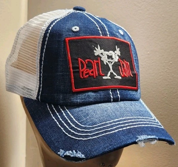Pearl Jam Hat Distressed Blue Jean & White Mesh PEARL JAM HAT