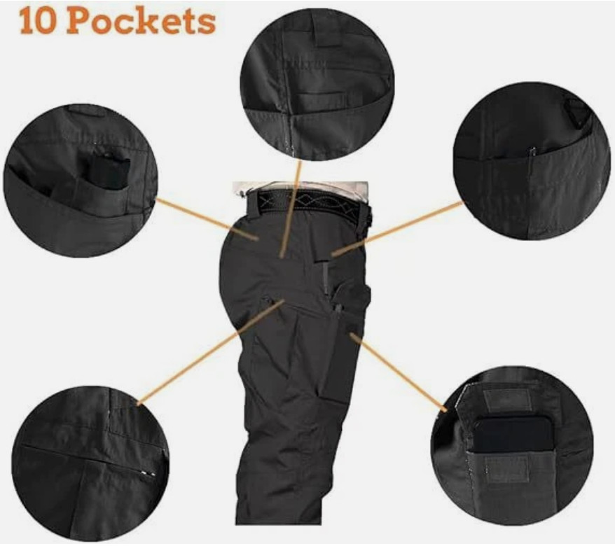 Men Tactical Cargo Pants Soldier Straight-fit Work Combat Trousers Outdoor Pants