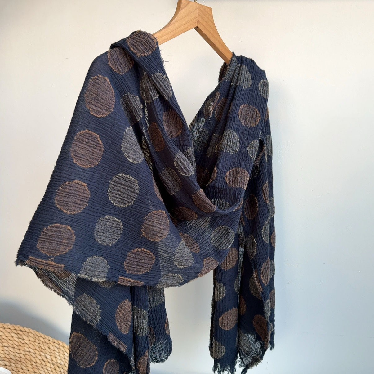 Cotton Linen Blend Jacquard Scarf Lightweight Vintage Wrinkle Shawl Spring