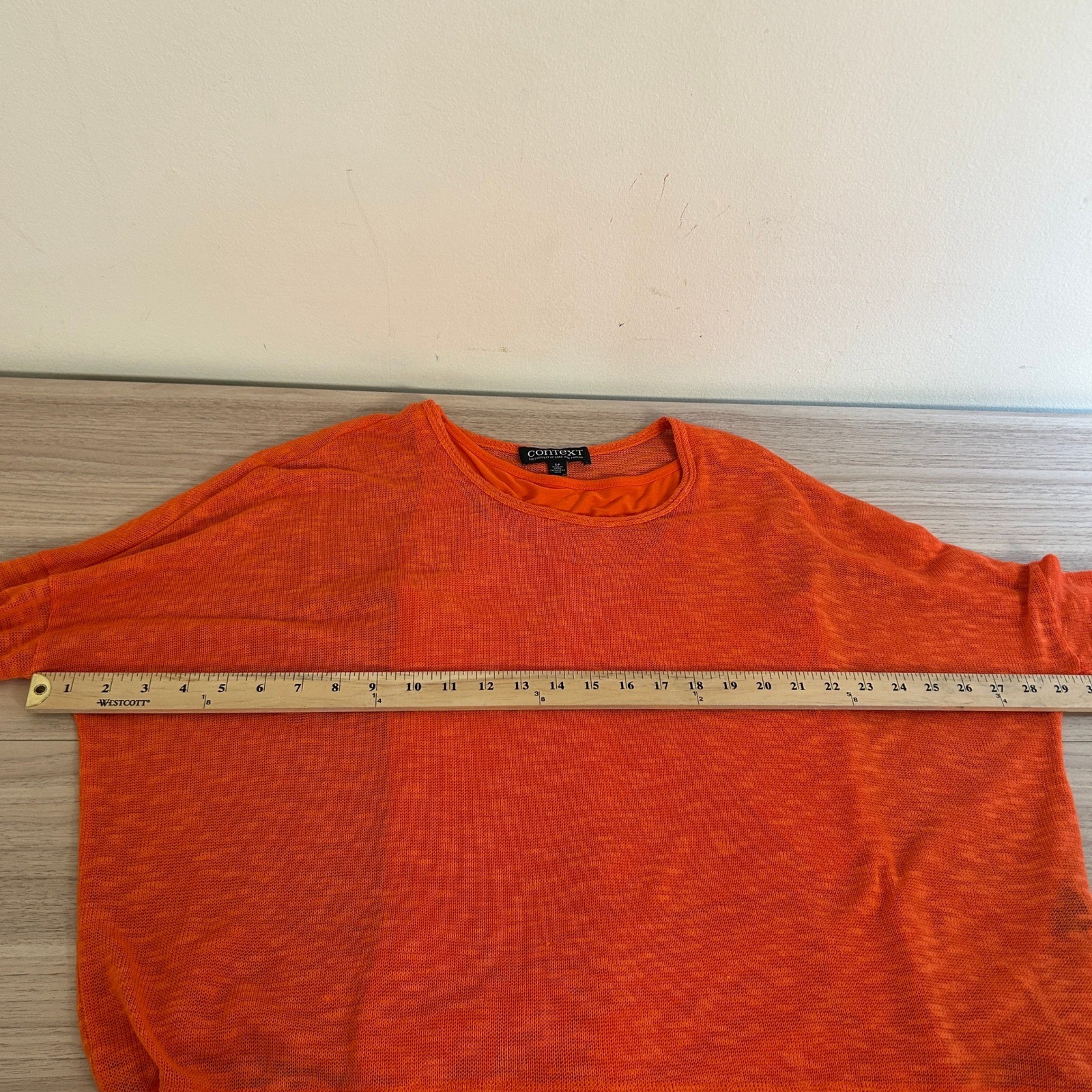 Context Orange Button Back Knit Top Oversized 3/4 Sleeve Small