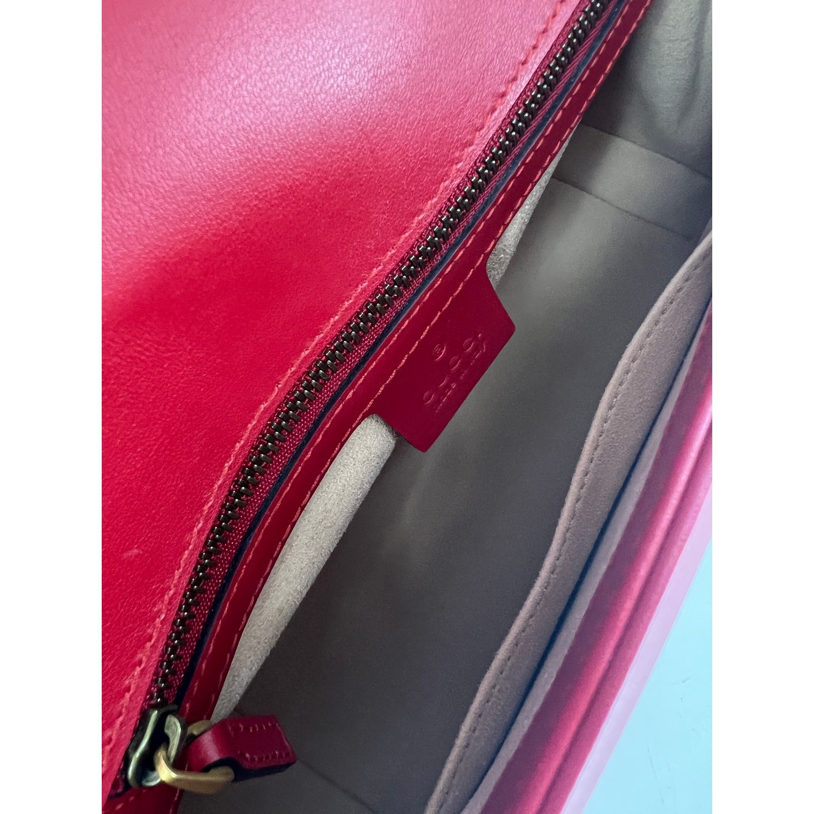 Gucci GG Marmont Small Matelasse Leather Top Handle Bag Hibiscus Red