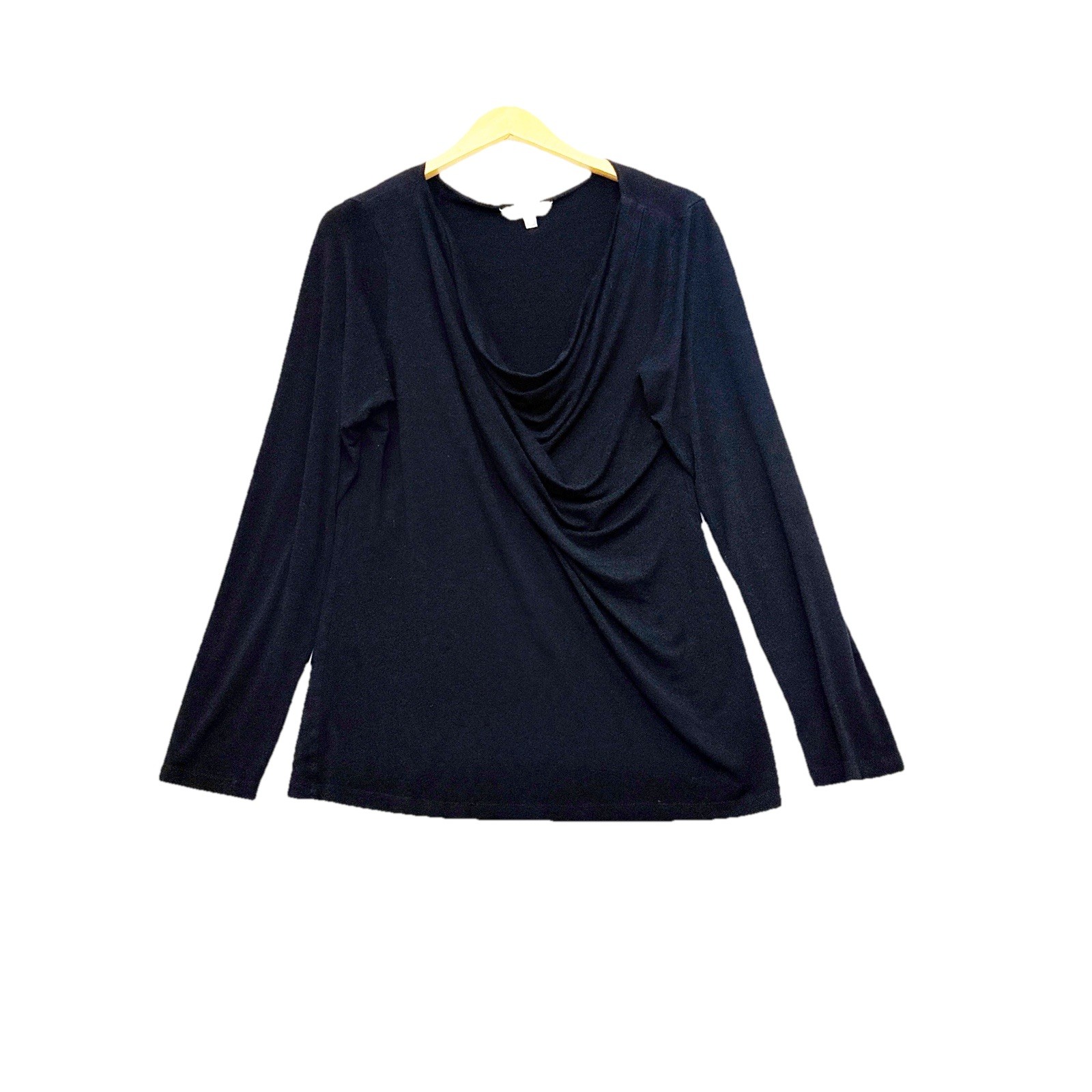 CAbi 137 Womens Top Sz XL Black Drape Neck Long Sleeve Stretchy Business Office