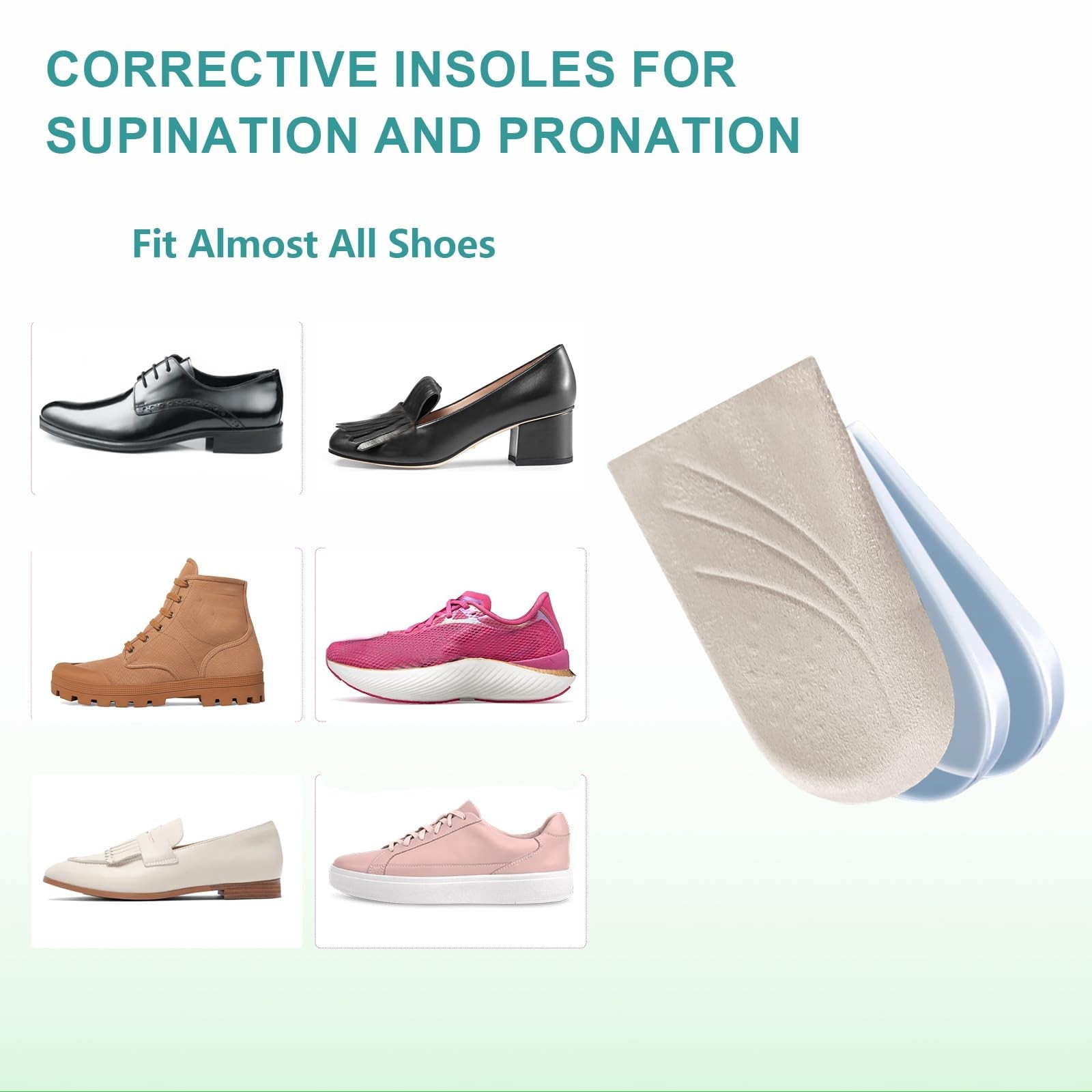 Corrective Insoles for Supination and Pronation 3 Layers Adjustable Apricot