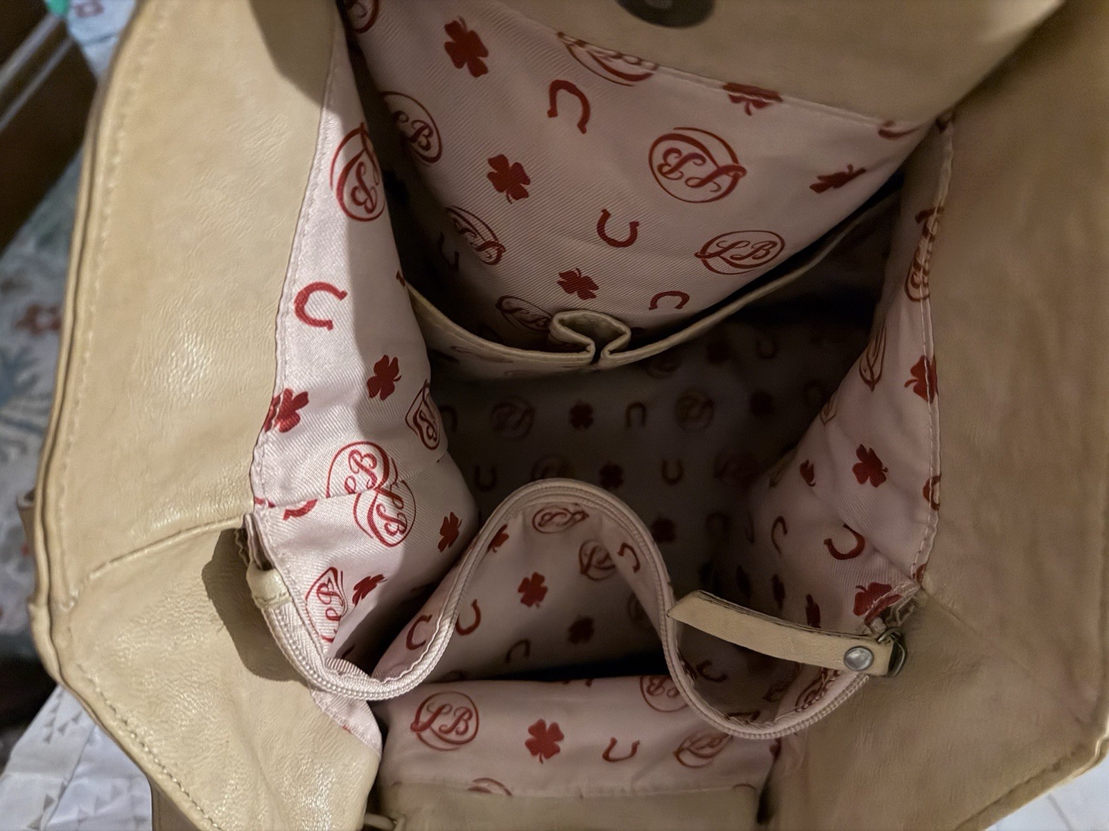 Lucky Brand Beige Satchel Top Handle Bag Zip Closure w/ Detachable Strap