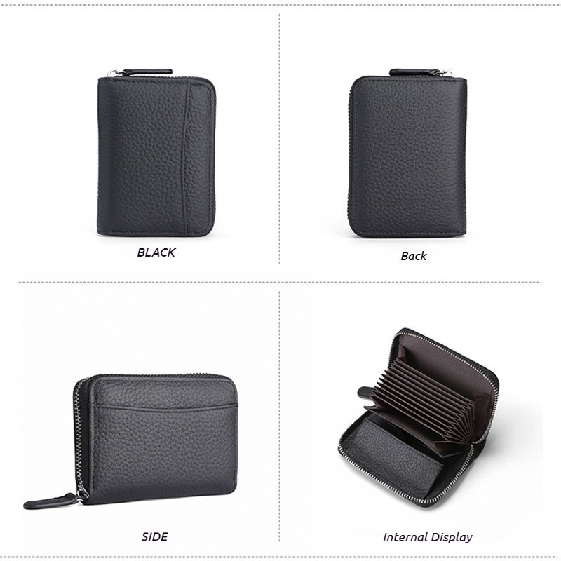 Accordion Style Leather Card Holder RFID Anti-Theft Card Case Coin Change Purse