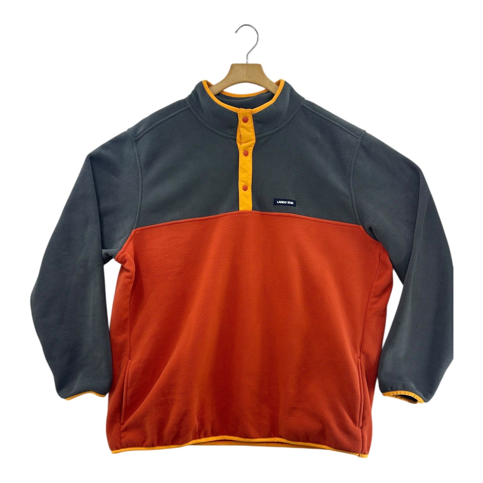 Lands End Fleece Pullover Snap Neck Colorblock Gray Orange 2XLT