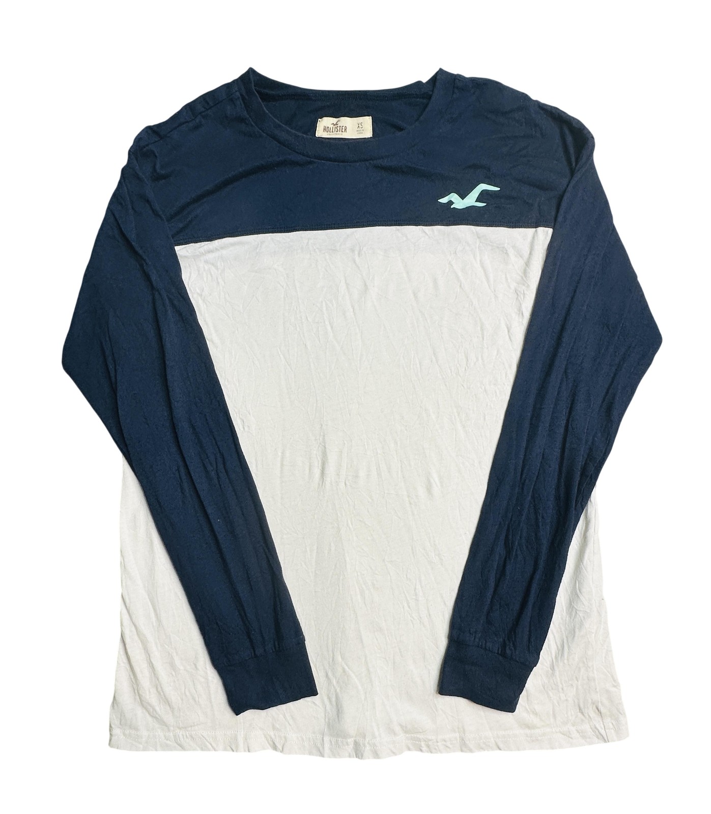 Hollister Shirt Mens XS Blue White California Back Logo Graphic Long Sleeve Tee