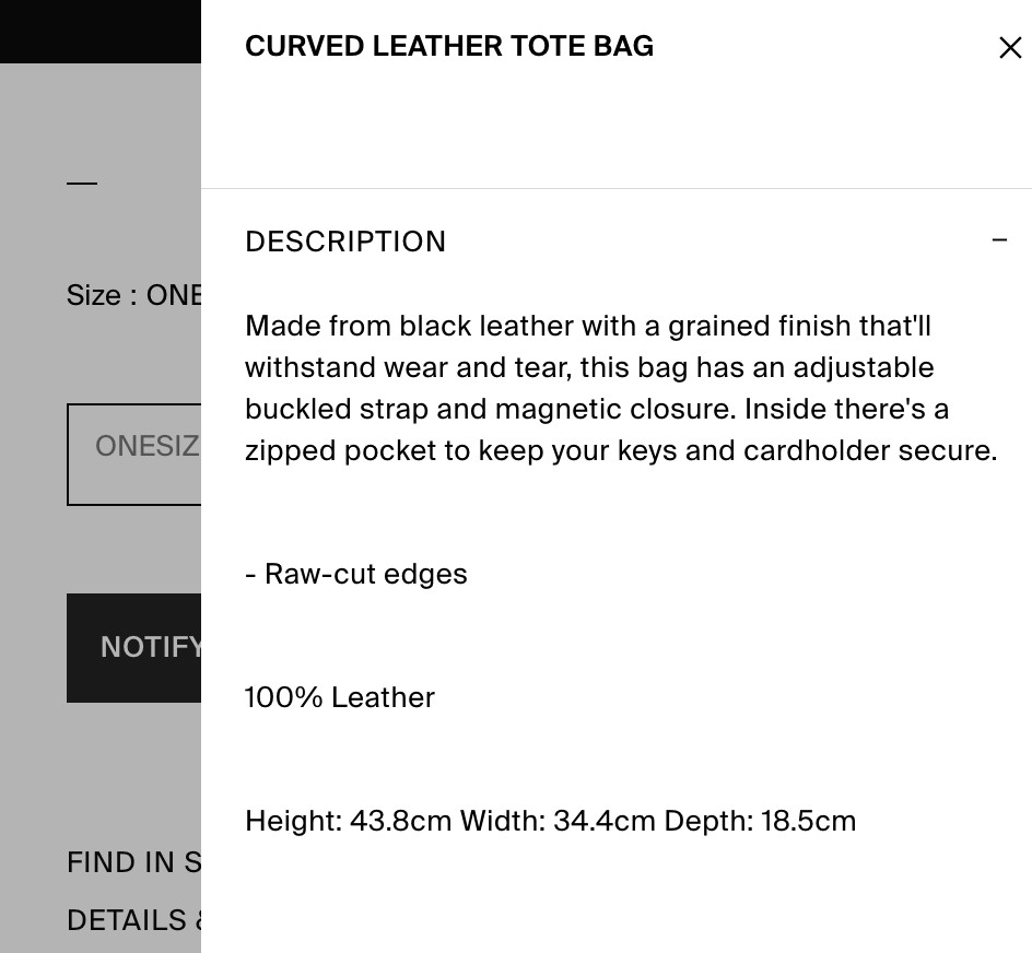 COS Black Curved Leather Tote Adjustable Strap Minimalist Shoulder Bag