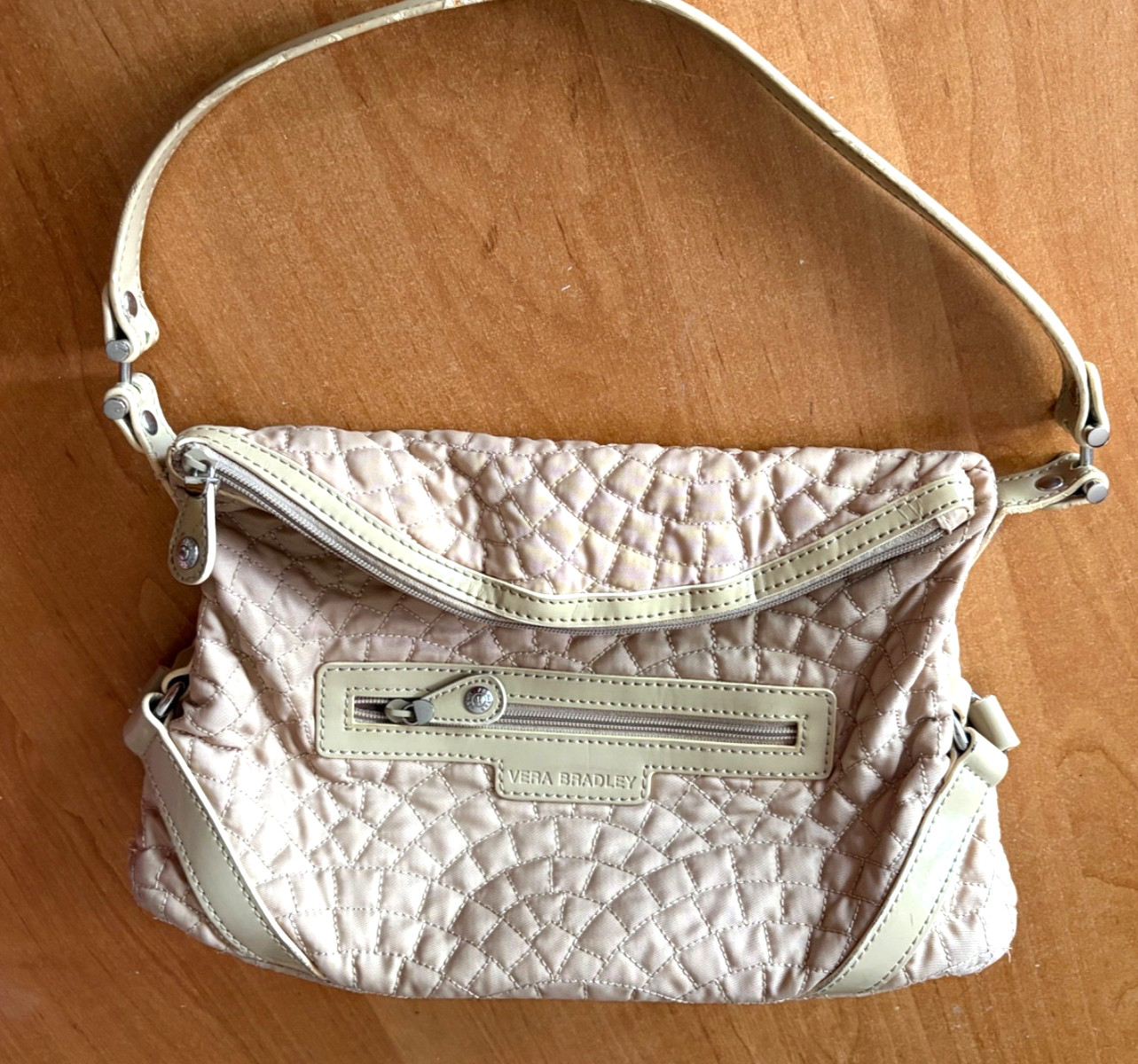 VERA BRADLEY EMMA BEIGE QUILTED NYLON TOP ZIP SHOULDER SATCHEL HANDBAG