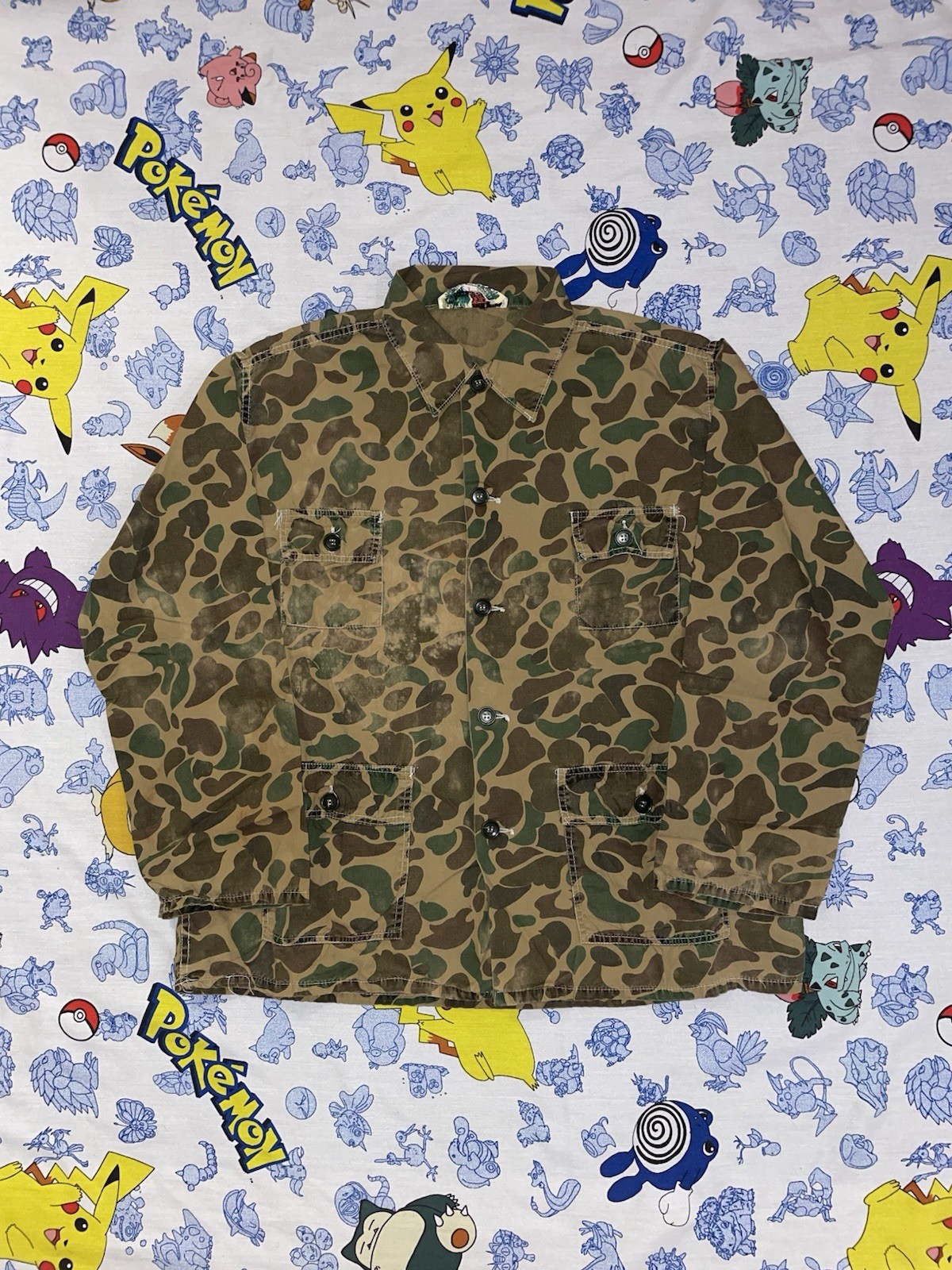 World Famous Camouflage Military Jacket Men’s L Duck Camo Button Front Pockets