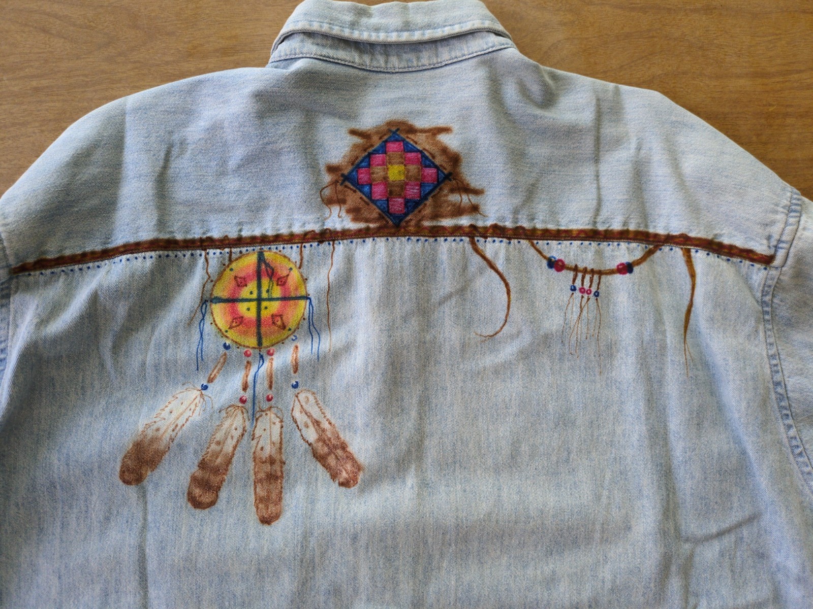 1993 GAP Hand Painted Denim Shirt XXL Vintage USA Made Western Native Art