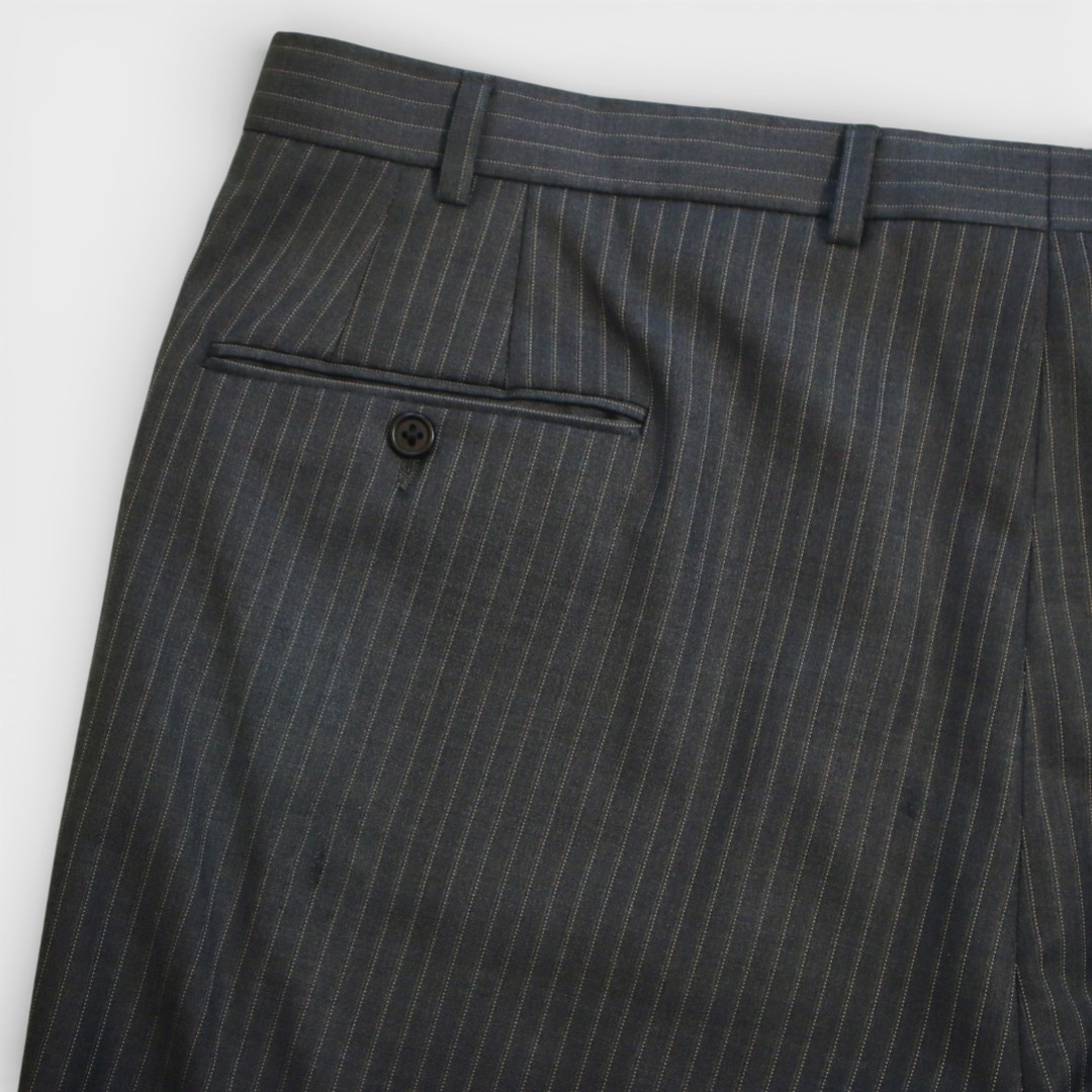Bespoke Hickey Freeman 2 Piece Suit 46S Gray Pinstripe Surgeon Cuff Dual Vent