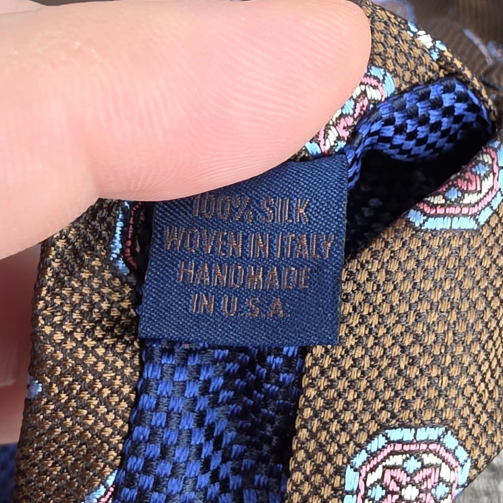 David Donahue Silk Tie Brown Blue Pink Floral Italy Gift Business Corpcore New