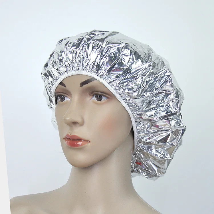 Shower Cap Heat Insulation Aluminum Foil Insulation Hat Elastic Bathing Cap For
