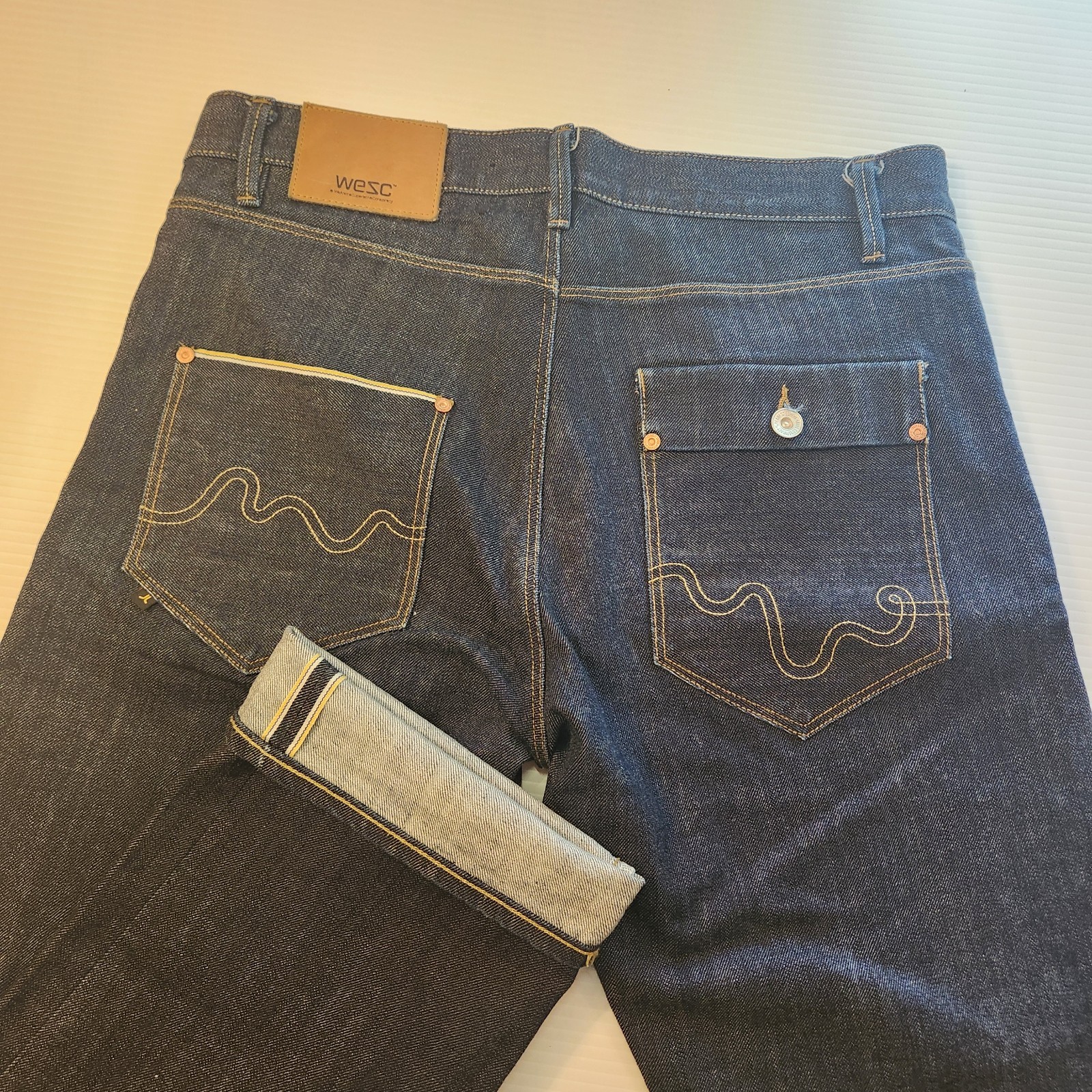 WESC Men’s Size 34 Jeans Logan 32″ 11.5 oz Japanese selvage Stretch Denim