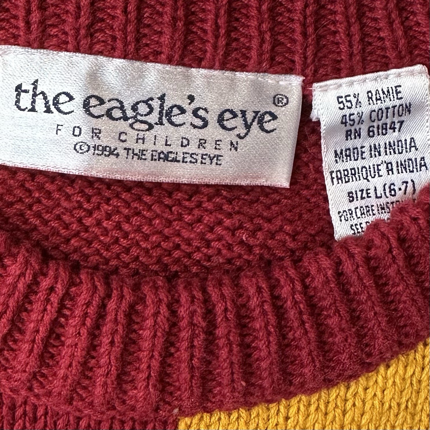 Vintage 90s The Eagle’s Eye Sport Varsity School Knit Sweater Kids L 6-7 Boys