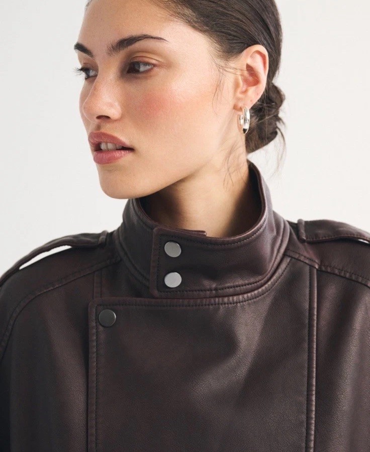 Relaxed Mock neck Vegan Leather Bomber Jacket