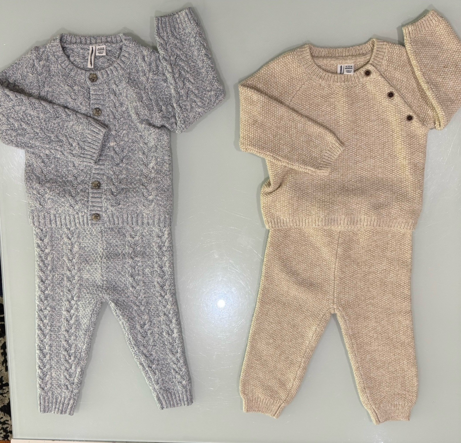 JANIE AND JACK Snow Cub Tan Cable Knit 14 PCS Set & Romper Size 12-18 Month