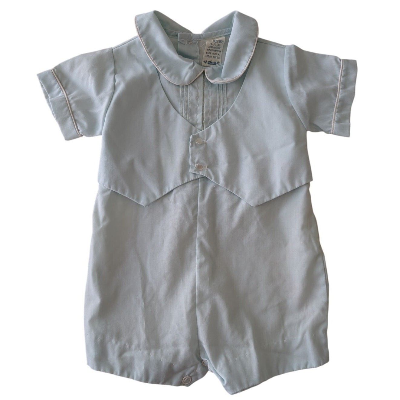Vintage Alexis Baby Boy Jumpsuit One-piece Romper Christening Outfit 6-9 Months
