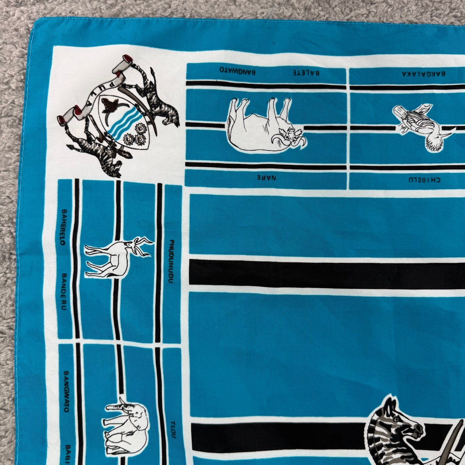 Tswanatex Botswana Coat of Arms African Wildlife Square Scarf Turquoise 30×30