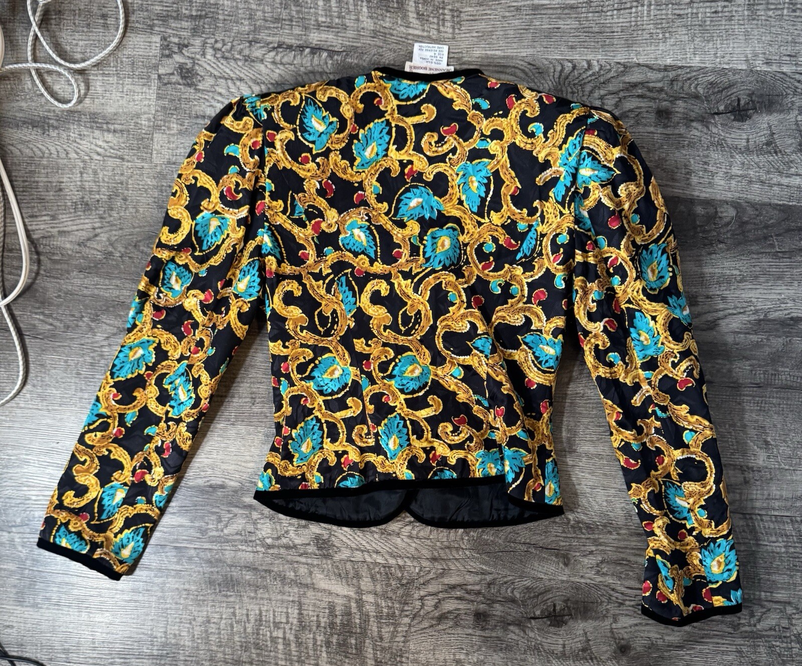Maggy London 100% Silk Colorfull Retro Uniform Size 4 Cropped Puffed Shoulder