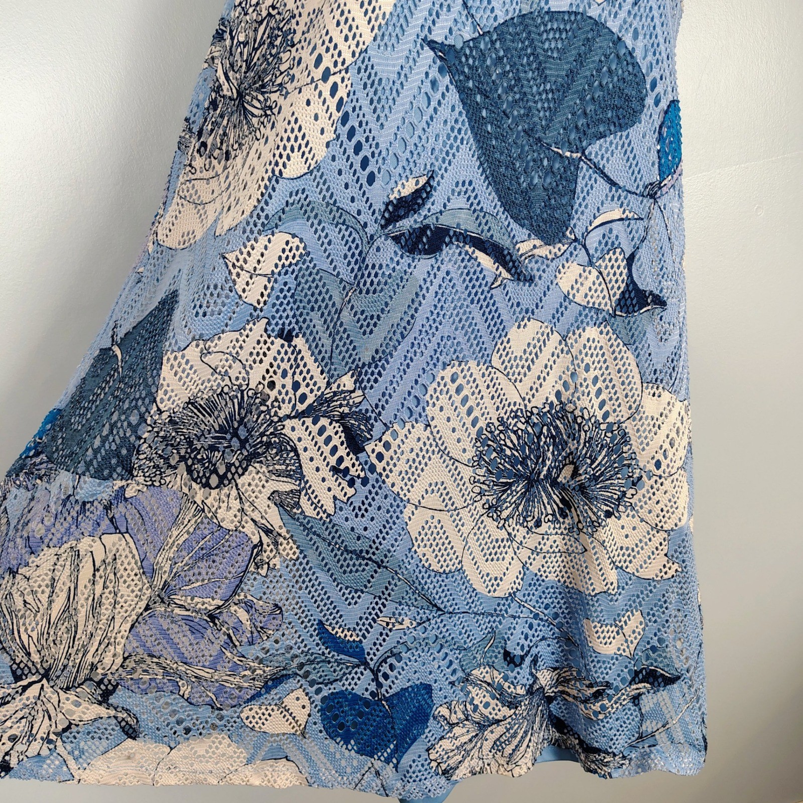 Westport Petite Medium Blue Floral Mesh Overlay Halter Neck A-Line Dress