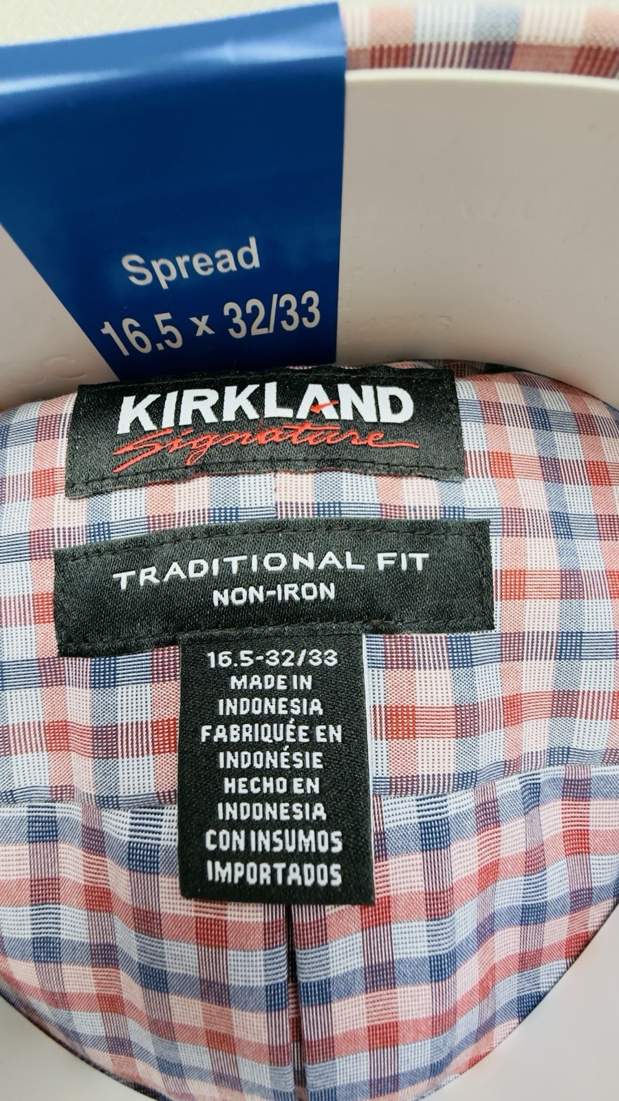 Kirkland Signature Non-Iron Traditional Fit Check Spread 16.5 32/33