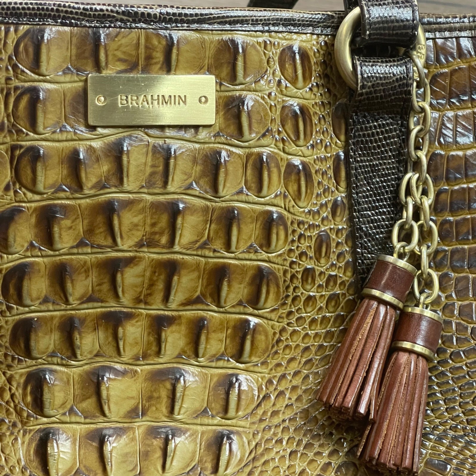 Brahmin Gold Medium Asher Tote Croc-Embossed Leather 16″ W X 10.25″ H X 5″ D FLA