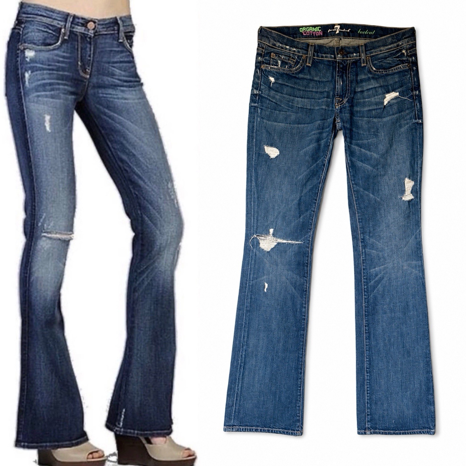 7 For All Mankind Bootcut Distressed Organic Cotton Jeans – Size 29 Low Rise