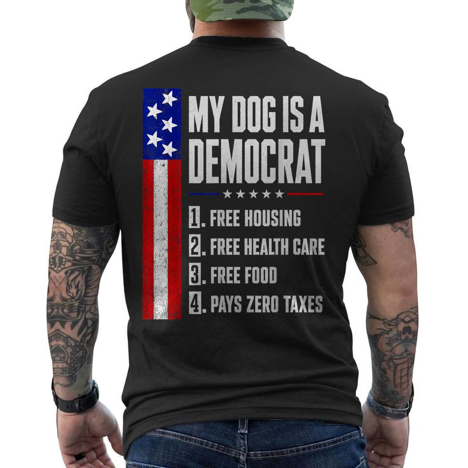 My Dog is A Democrat Free Housing Humor Tee Funny ON BACK T-Shirt