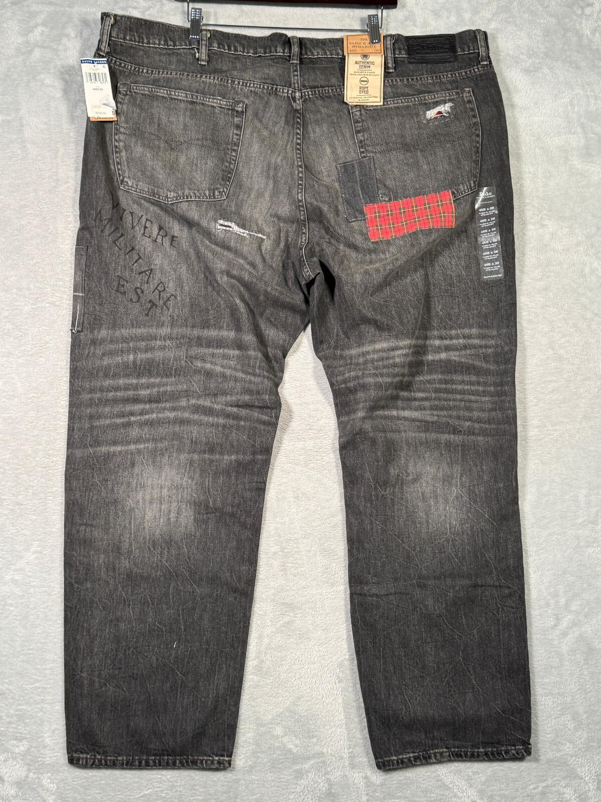 Ralph Lauren Jeans Mens 48×30 48B Black Denim Varick Graffiti Patchwork Skull