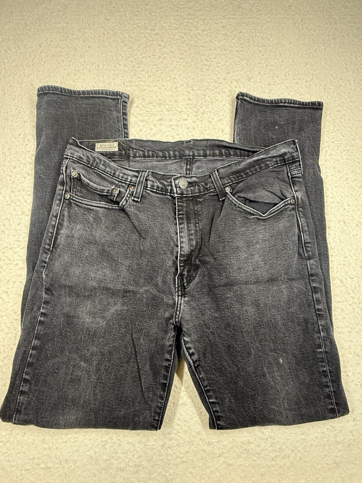 Levi’s Premium 511 Slim Jeans Mens 36×32 Black Gray Distressed Stretch Denim