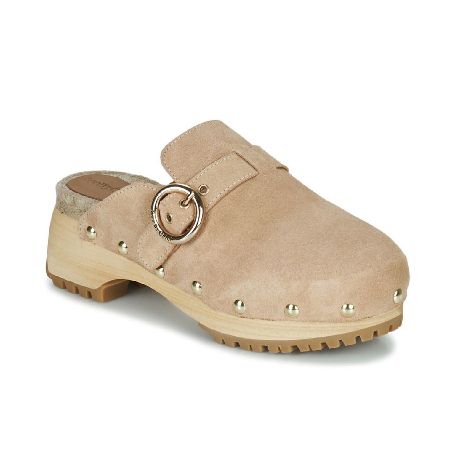 See By Chloe Women’s Viviane Tan Suede Gold Studded Clogs EU 37 US 6.5