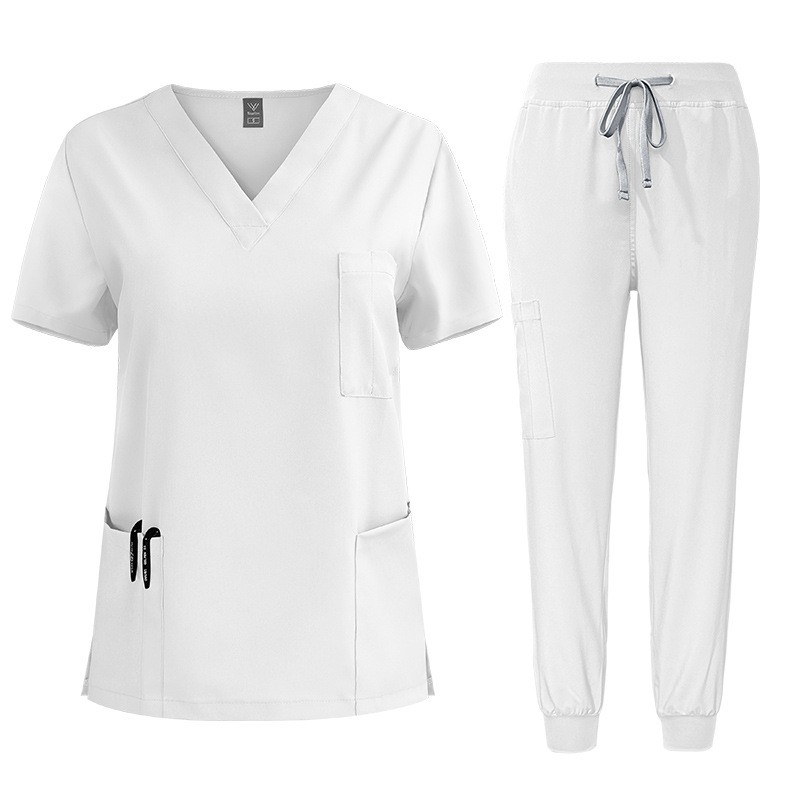 Stretch Medical Nursing Uniform Scrub Set Men V-Neck 3-Pocket-Tops Jogger Pants