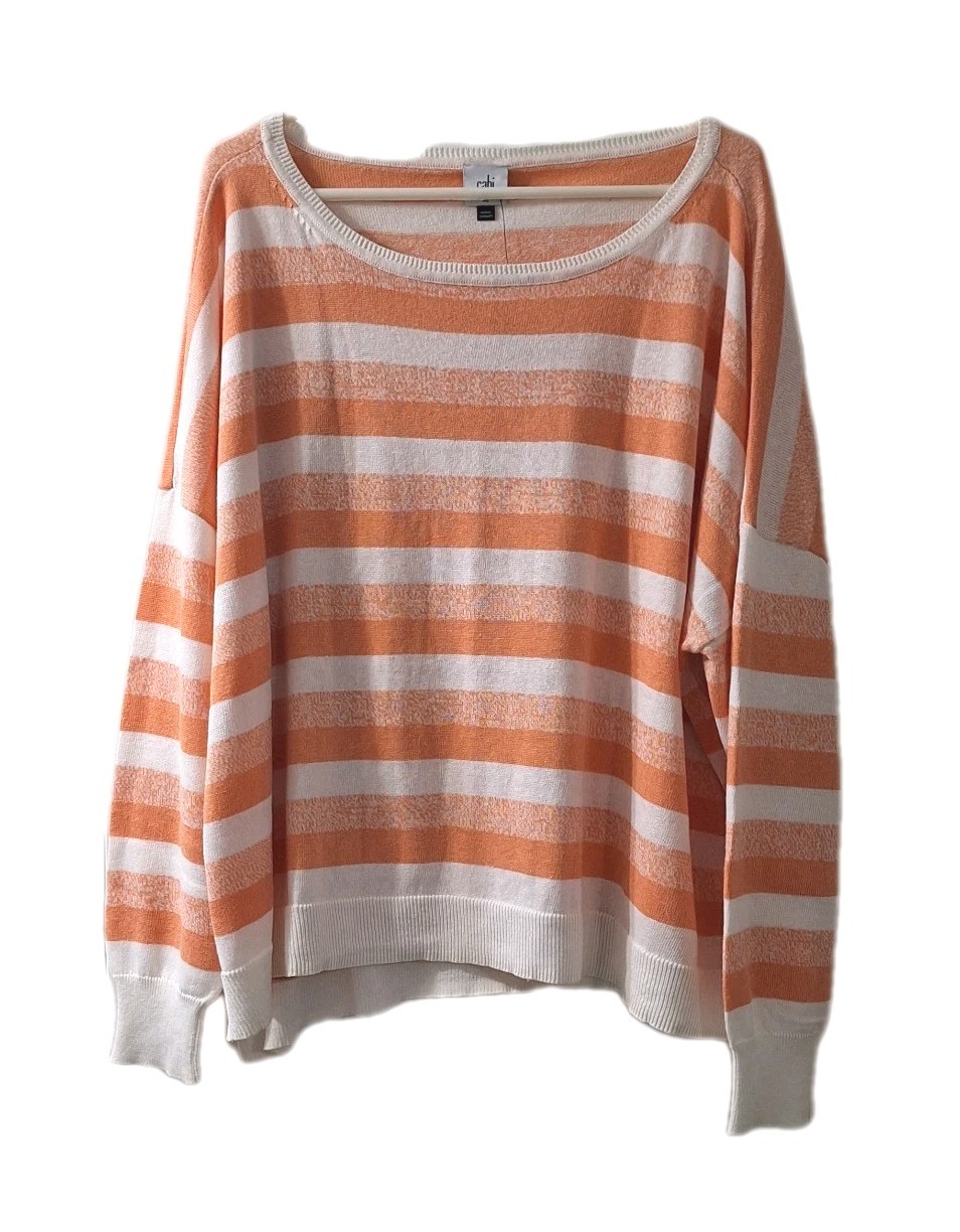 NEW Cabi Swish Pullover Sweater XL Boxy Beachy Creamsicle Striped Resort Linen B