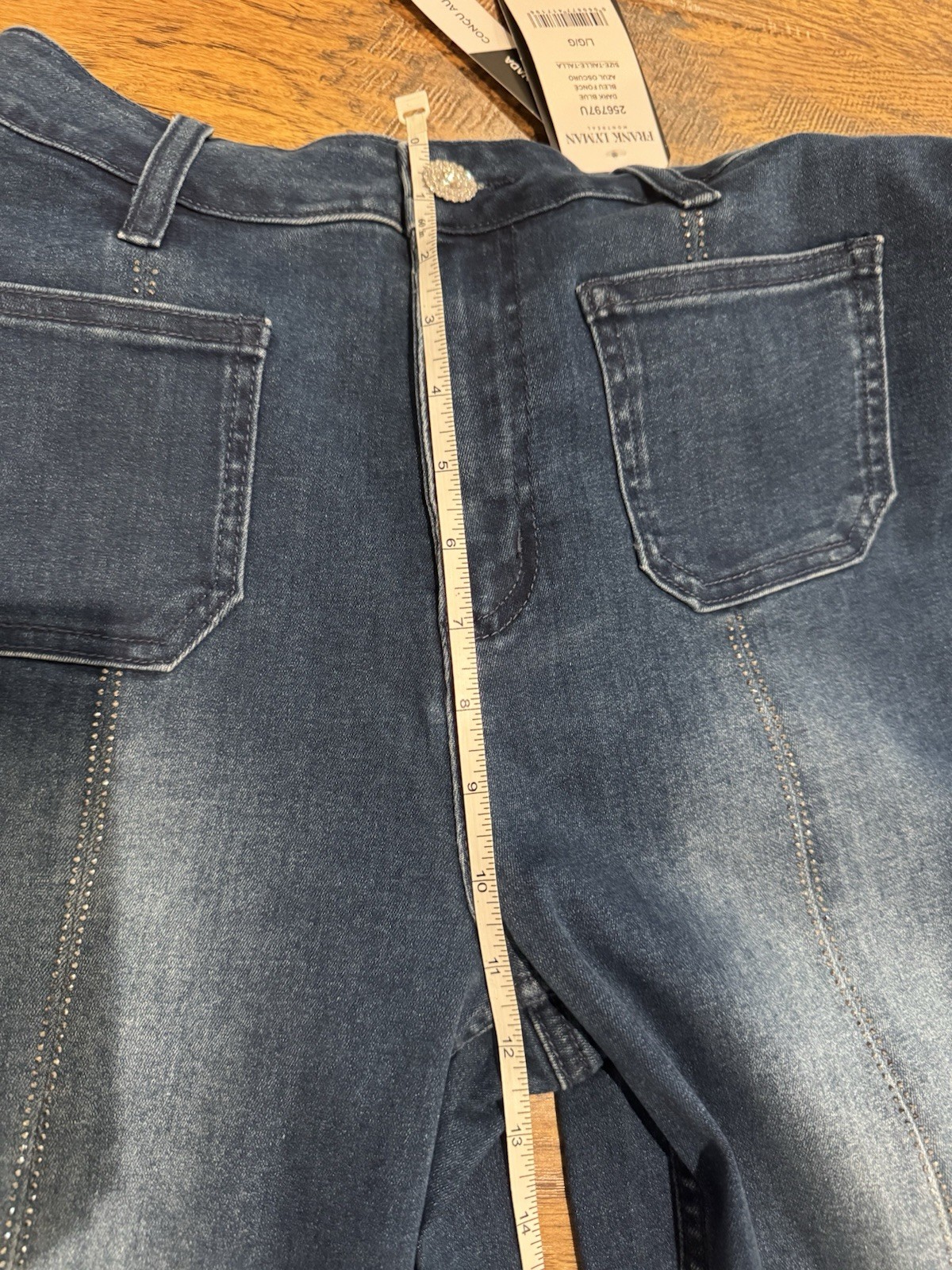 NWT Frank Lyman 256797U Blue Cropped Wide Leg Jeans Rhinestone Hem Womens Size L