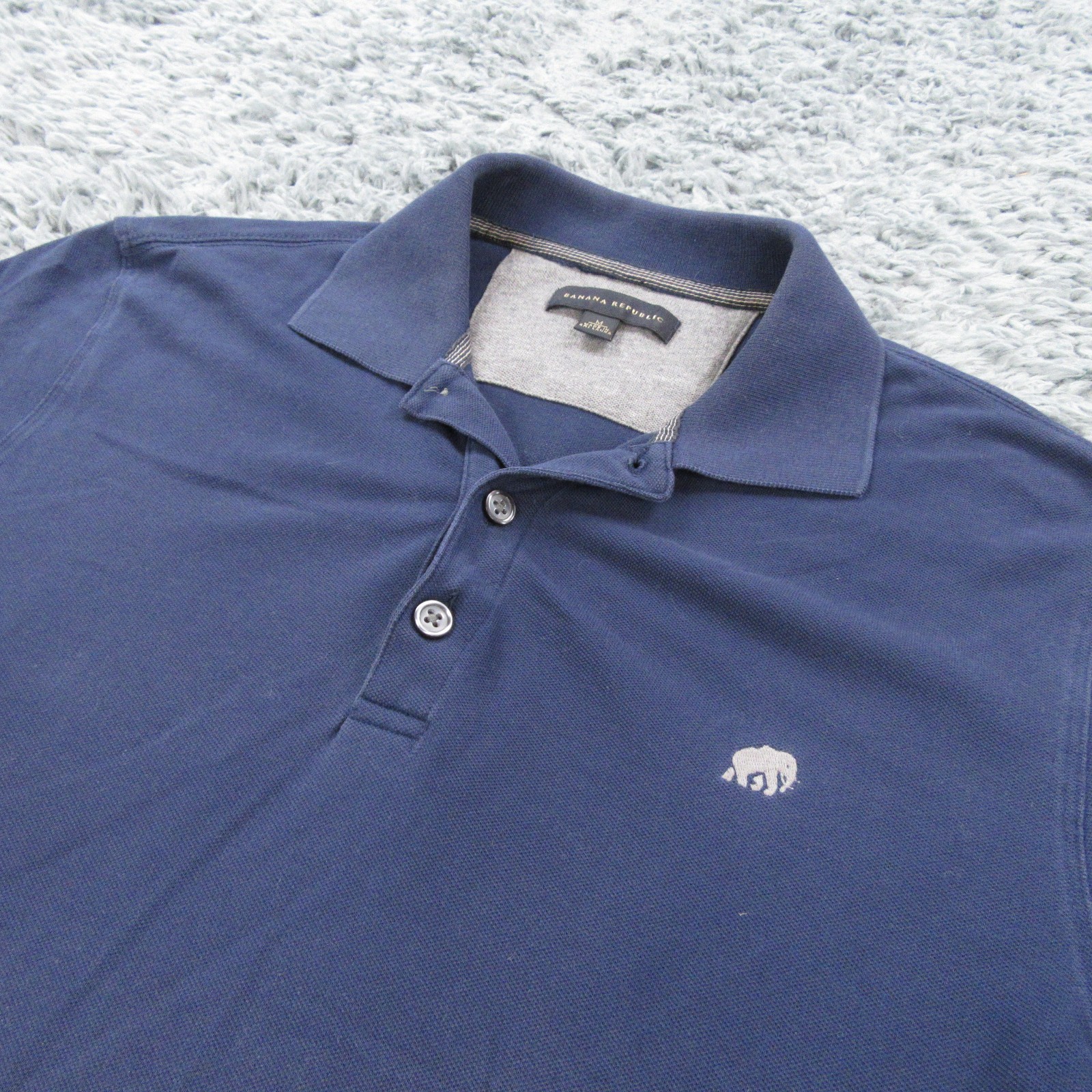 Banana Republic Shirt Mens Medium Dark Blue Stretch Polo Elephant Logo *Flaws
