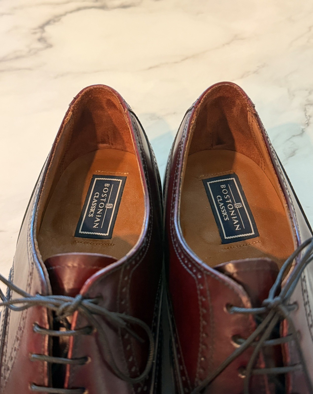 BOSTONIAN CLASSICS Men’s Burgundy Leather Wing Tip Oxfords Size 10.5 B Made USA