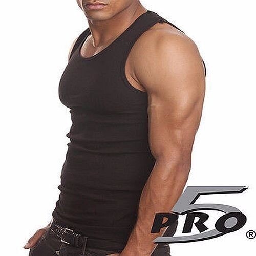 3-PACK PRO 5 MENS BLACK A-SHIRTS COTTON UNDER SHIRT WIFE BEATER SM-3X