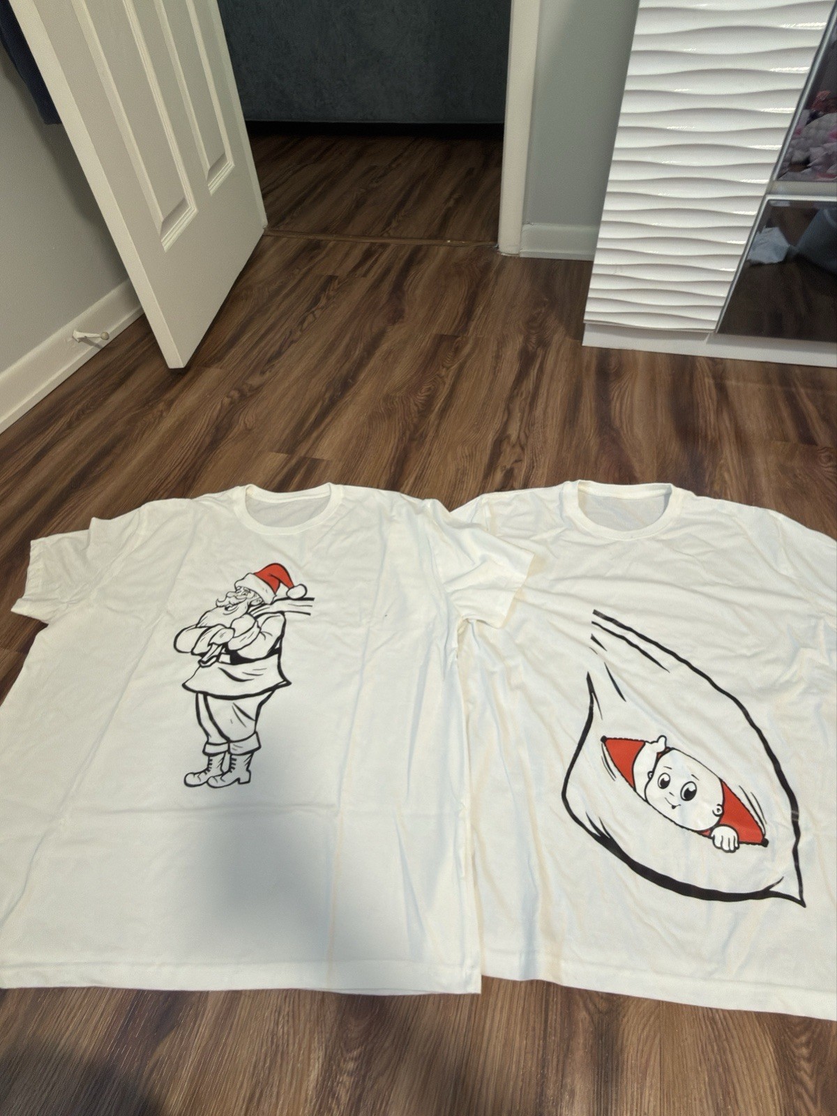 Matching Christmas Santa and Baby T-Shirt Set Women size M, Men size L