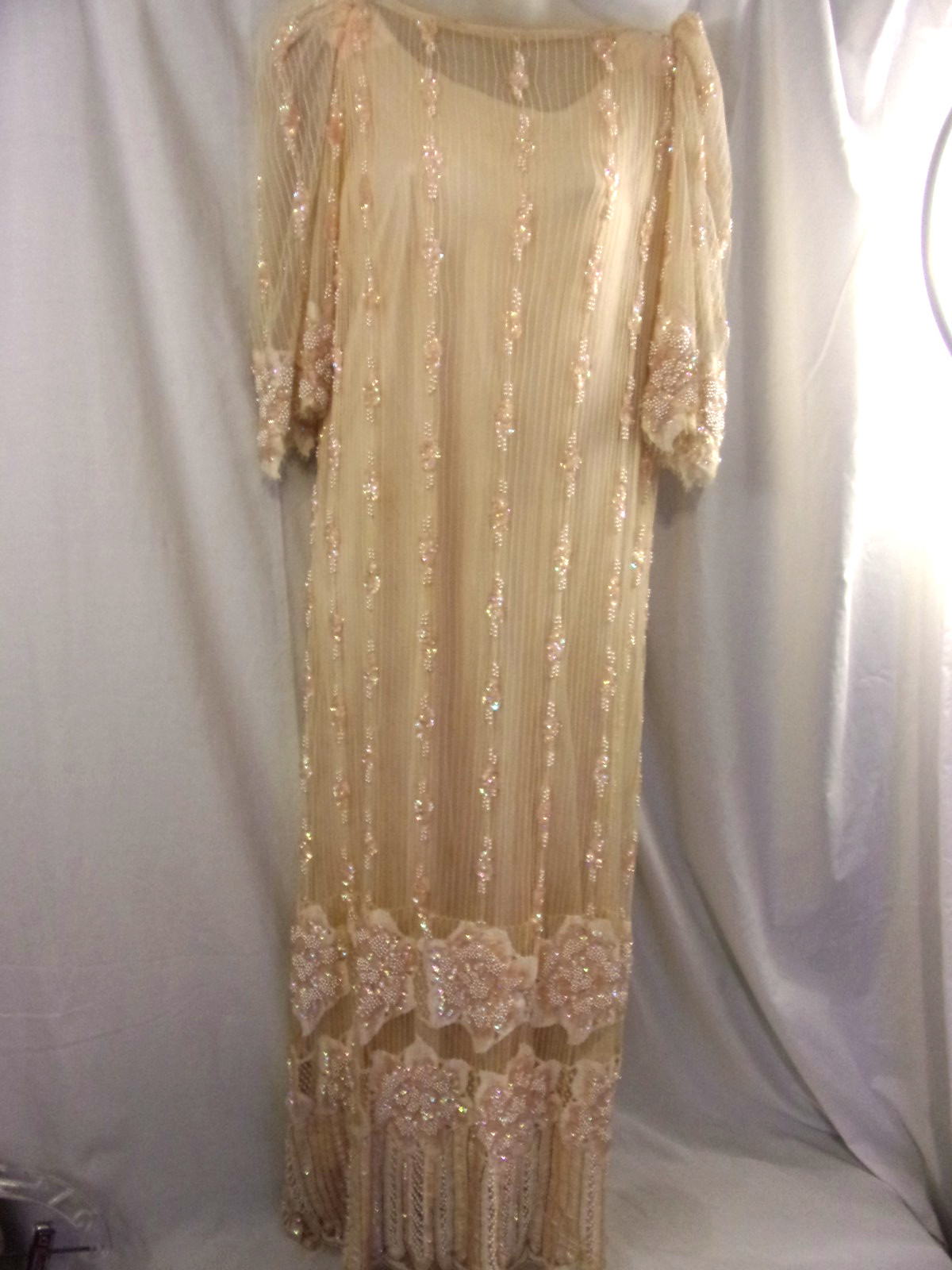 Exquisite Vintage Sheer Lace & Pearl Blush Gown By Digna Yero 8 Amazing