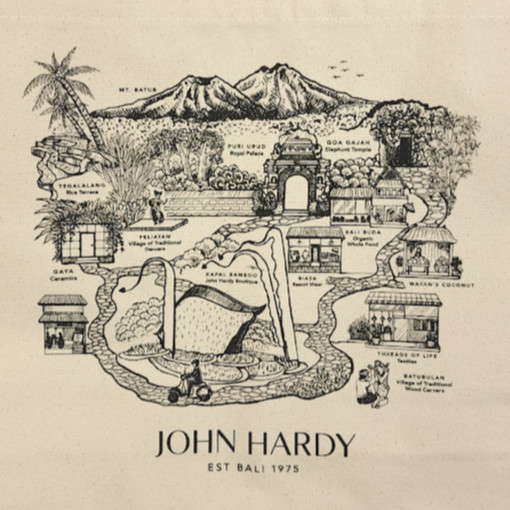 John Hardy Canvas Tote 18×13.75×3.5 Inches Bag Bali Map Indonesia Tropical NEW