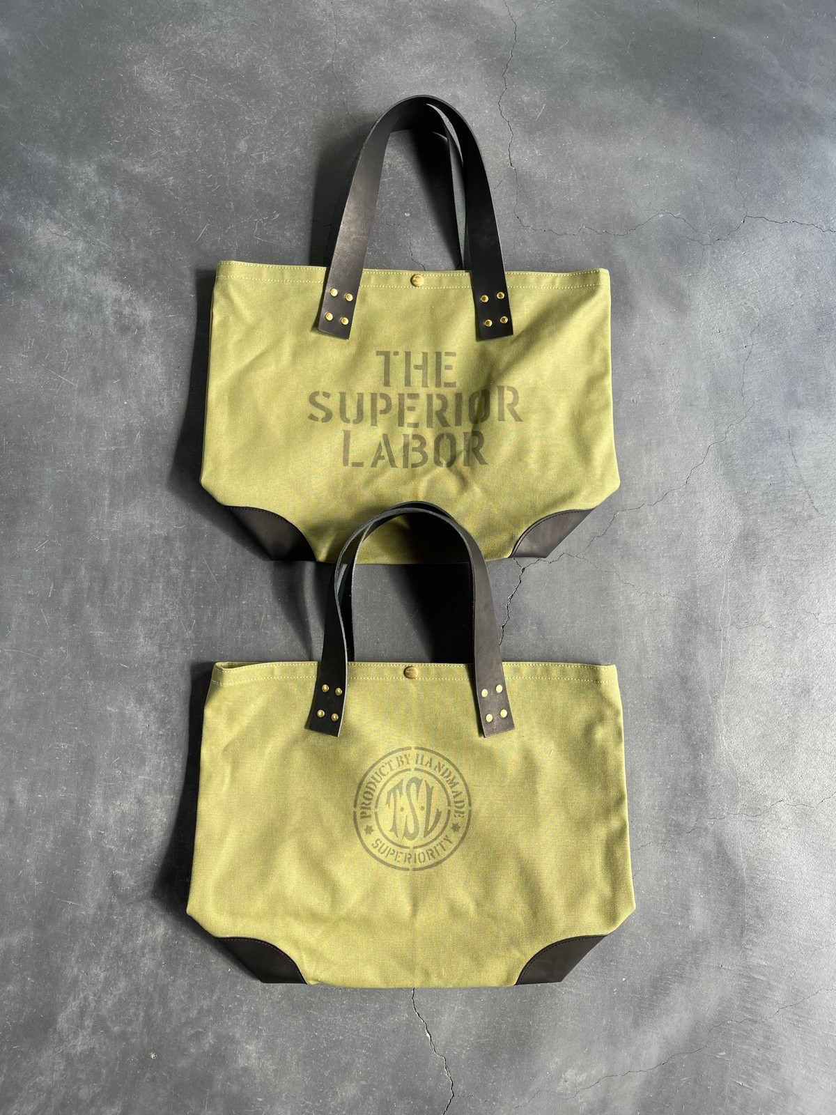 THE SUPERIOR LABOR TSL Yamaguchi Limited Market Bag L Olive Canvas Leather Trim