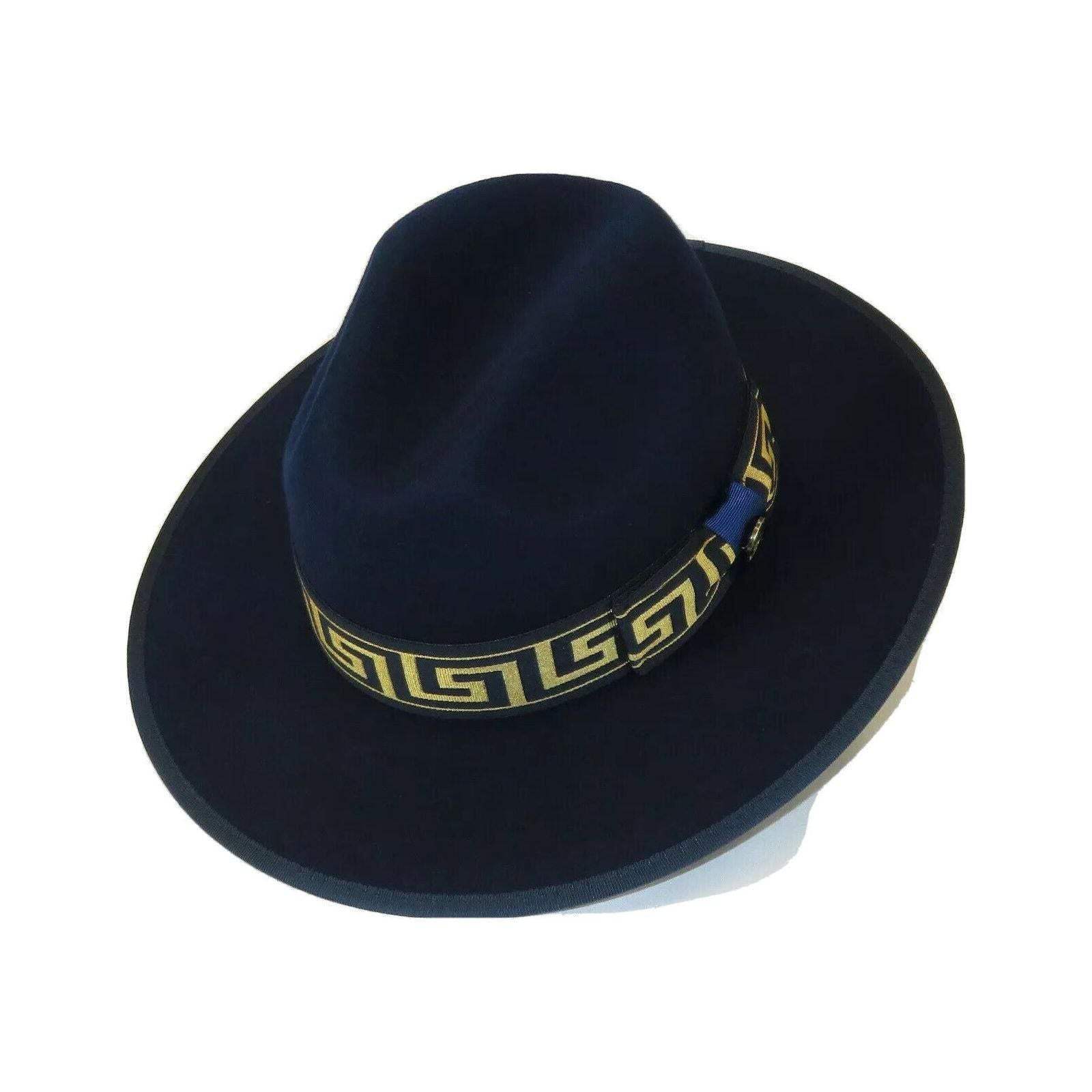 Men Bruno Capelo Hat Australian Wool Pinch Front Fedora Wesley WE974 Navy Gold