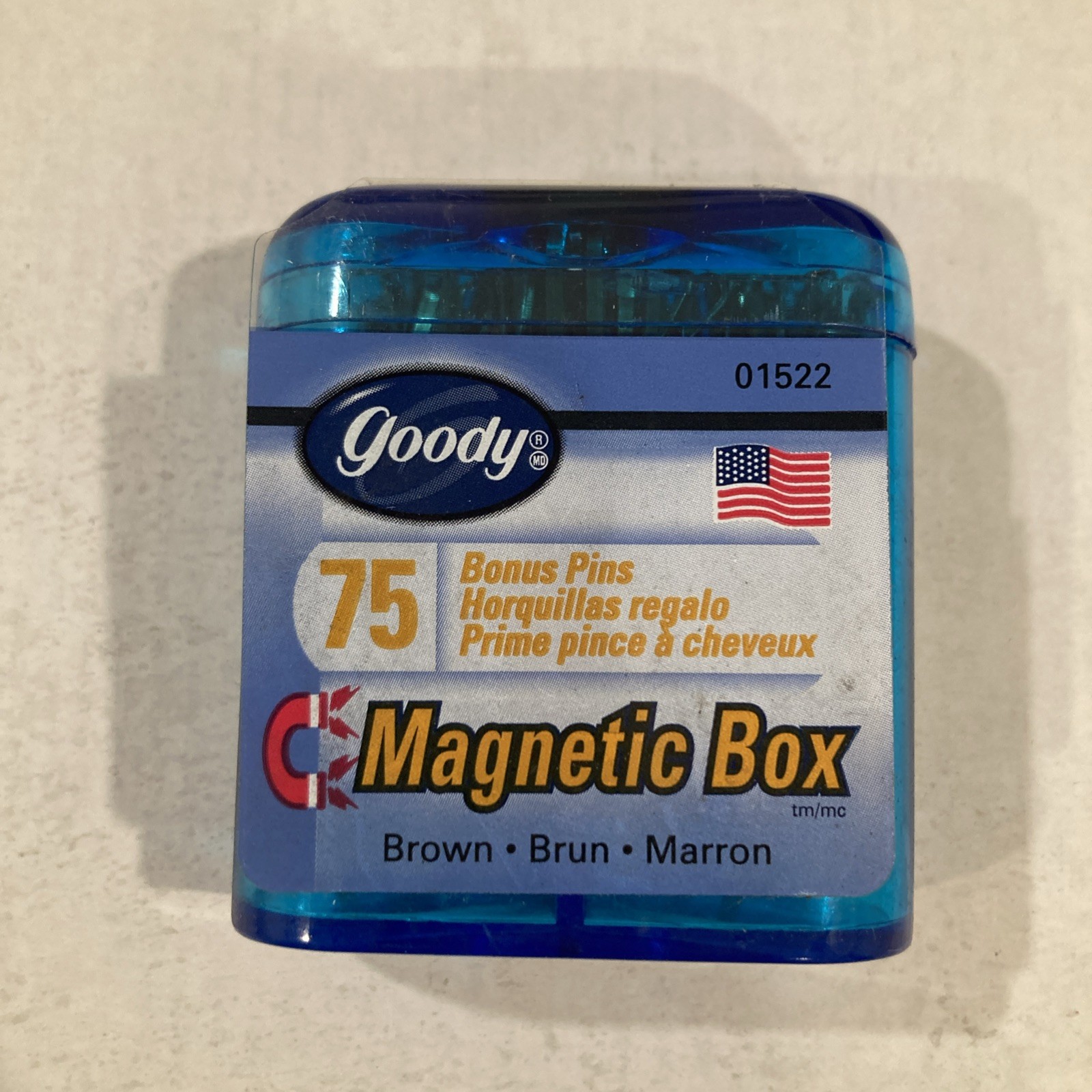 Goody Case Of 75 Brown Bobby Pins In Magnetic Box 2000 New USA G97