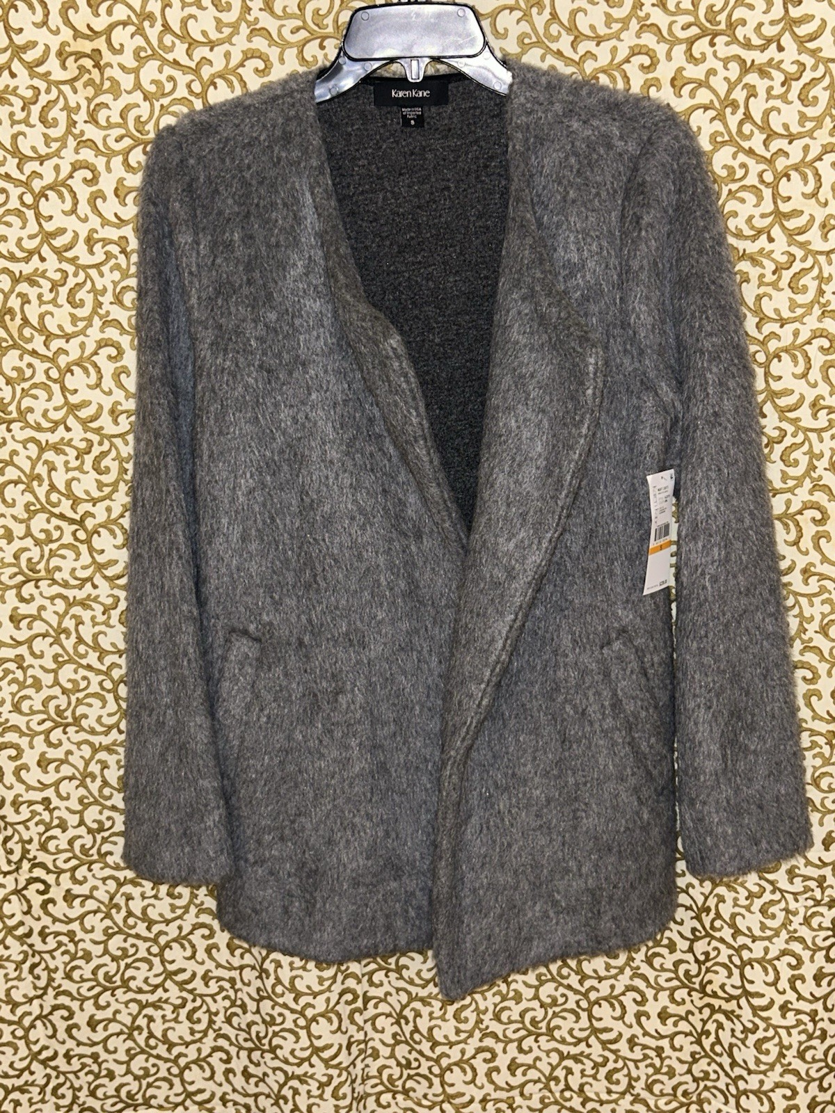 New Karen Kane Sweater Jacket Blazer Gray Fuzzy Open-Front Women’s S NWT