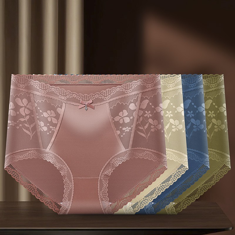 3 Pack Lace Panties Mid Waist Seamless Breathable Bikini Cotton Crotch S-XL