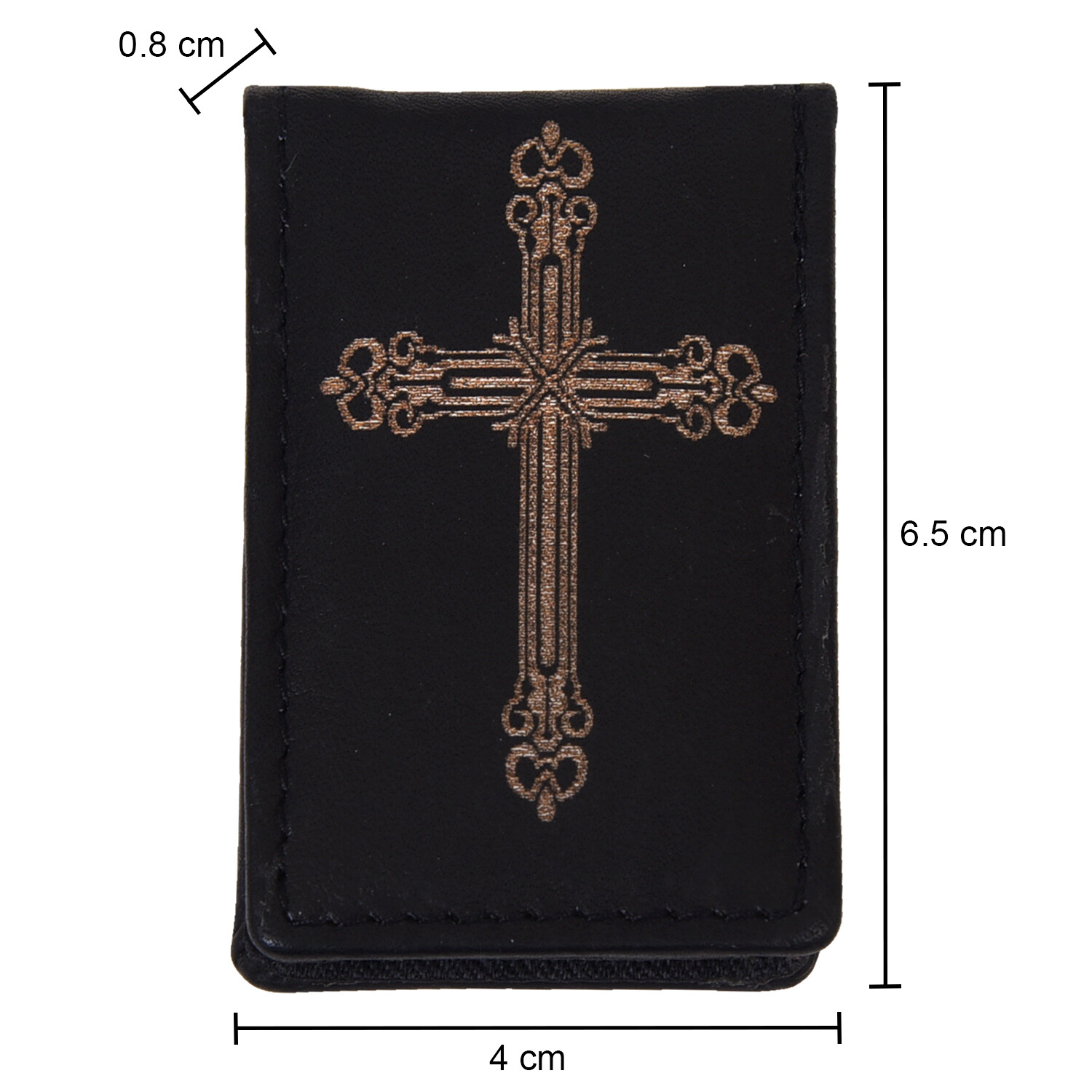Leatherboss Genuine Leather Men Cross Print Strong Magnetic Money Clip, Black