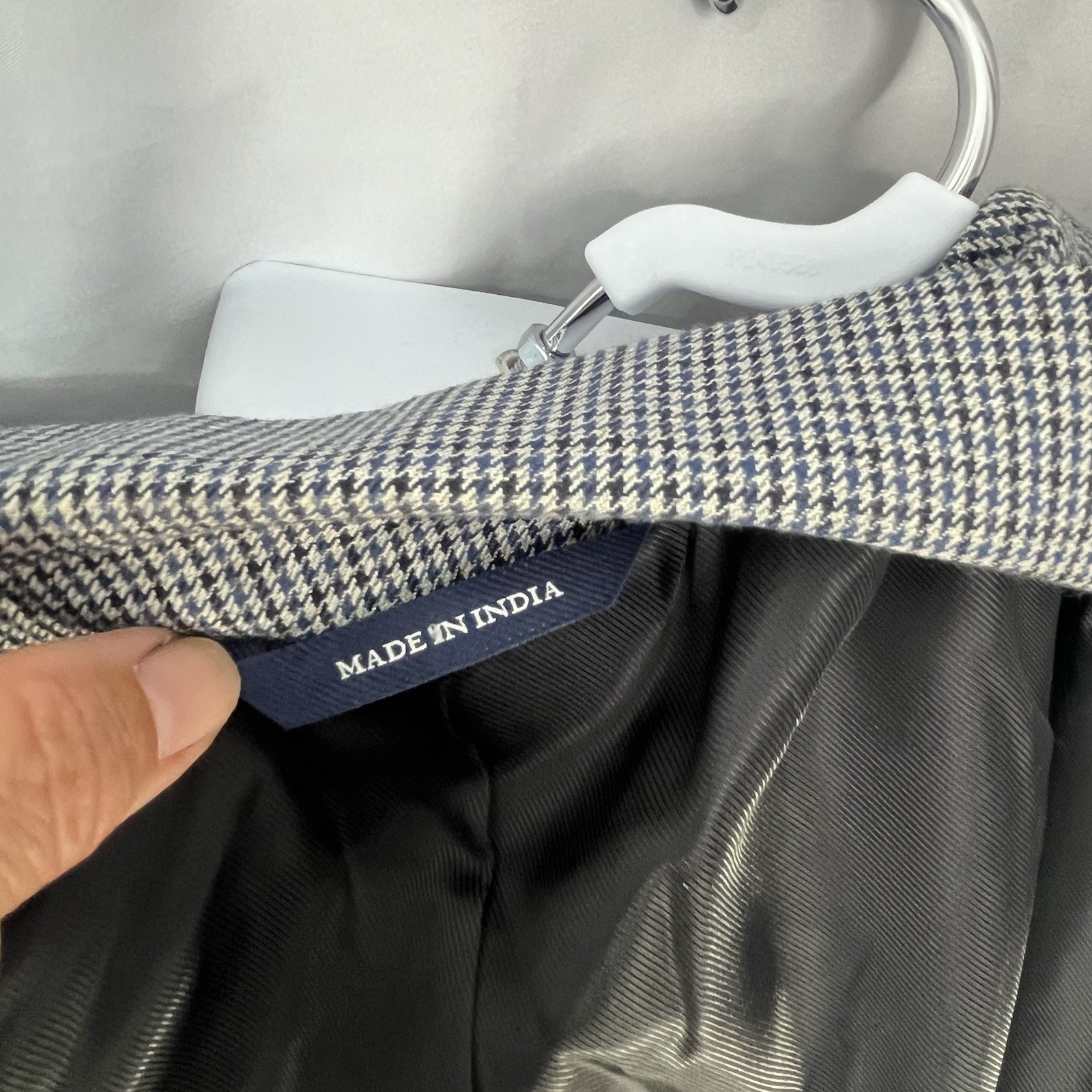 Hounds Tooth Sport Coat Croft Barrow Mens Blazer Jacket Blue Black Sz 42R
