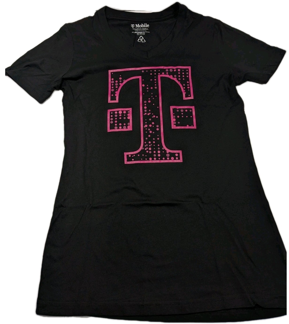 T-Mobile Logo V-Neck Graphic T-Shirt Bubble/ Dots Women Workwear Style Top Sz S